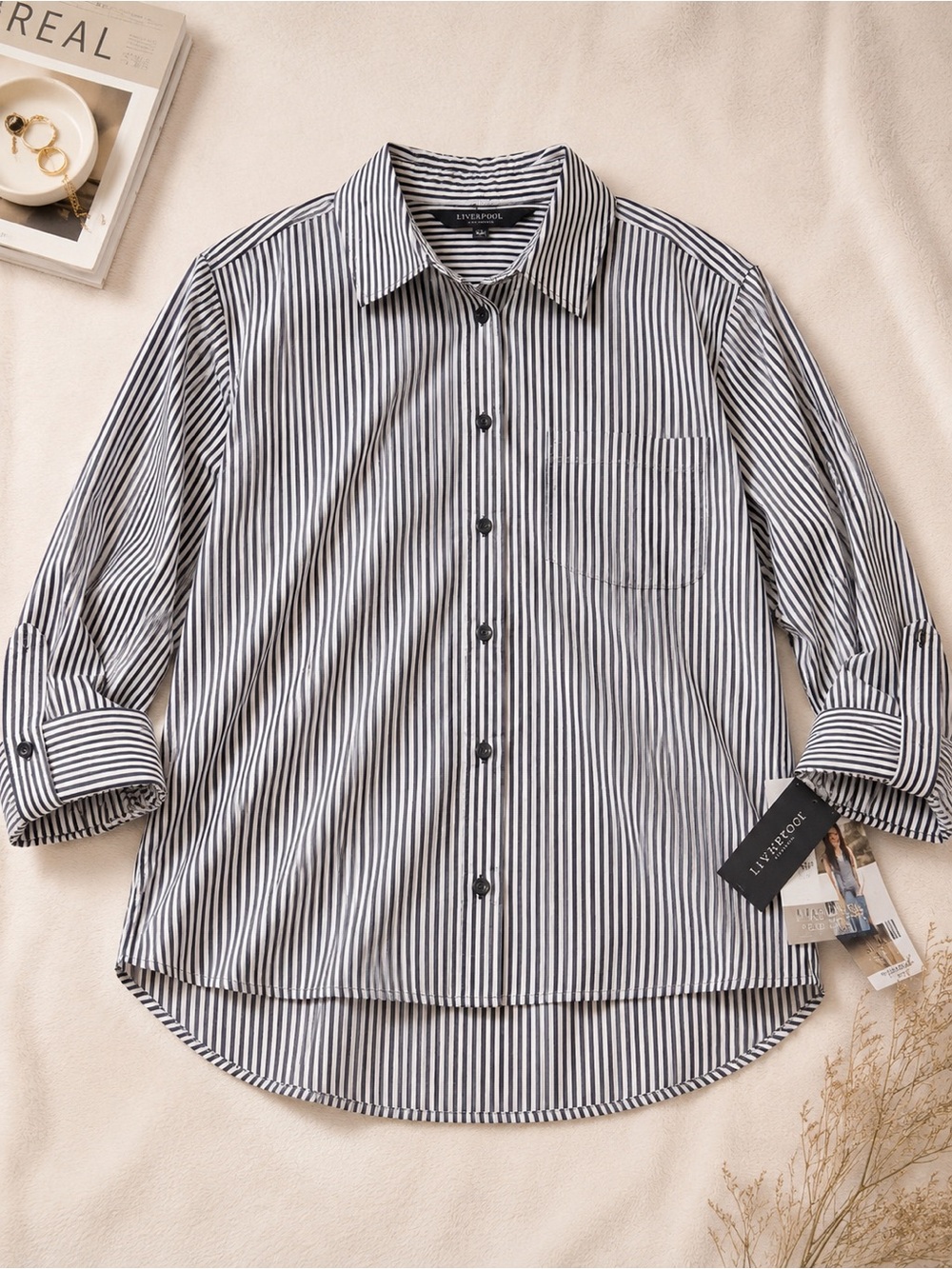 Liverpool Black and White Vertical Stripe Button-Down Shirt